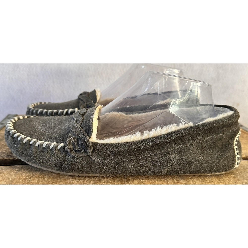 Minnetonka Suede Moccasin Loafers Slippers Women’s Sz 9 Braided Gray